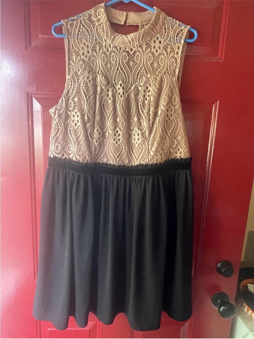 Maurices Beige Lace Bodice Black Skirt Mini Dress